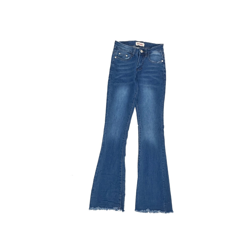 Red Bottoms Flare Jeans Womens 1/25 Dark Wash Raw Hem Stretch RB-101141MW